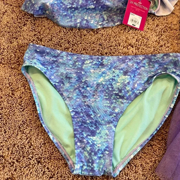 New 3 piece mermaid swim set top bottom tail girls 16 SO swimsuit xl new bikini - Picture 5 of 11